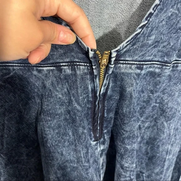 Judy Blue Vintage A-Line Skater Dress In Dark Blue Acid Wash Open Back Size L - Picture 6 of 10